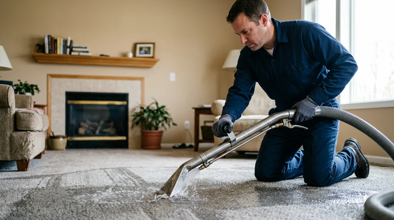Water damage restoration technician working near Bellevue, MI
